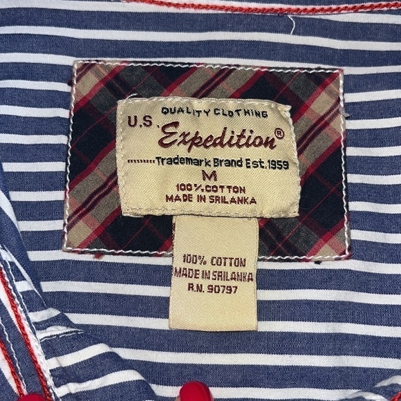 U. S. Expedition men’s long sleeve blue white stripe button down shirt - Picture 5 of 7